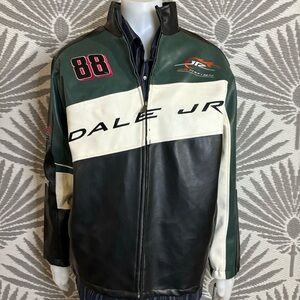 NASCAR Dale Jr #88 Racing Jacket AMP Energy Faux Leather L National Guard